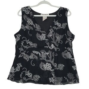 Y2K Vtg Babydoll Top Womens XL Blk White Sleeveless Whimsigoth Fairy Flouncy‎